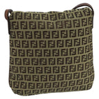 FENDI Zucchino Canvas Shoulder Bag Beige Gold100793