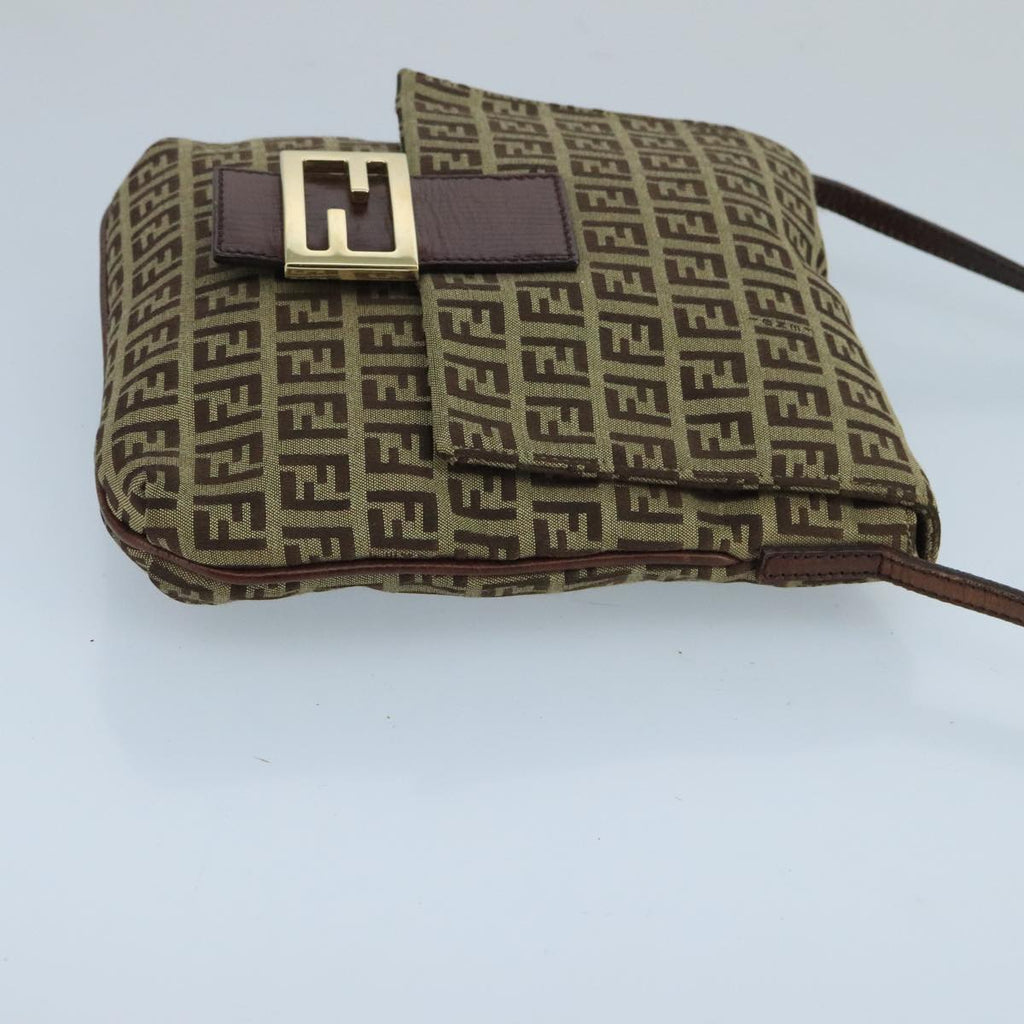 FENDI Zucchino Canvas Shoulder Bag Beige Gold100793