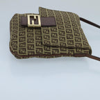 FENDI Zucchino Canvas Shoulder Bag Beige Gold100793
