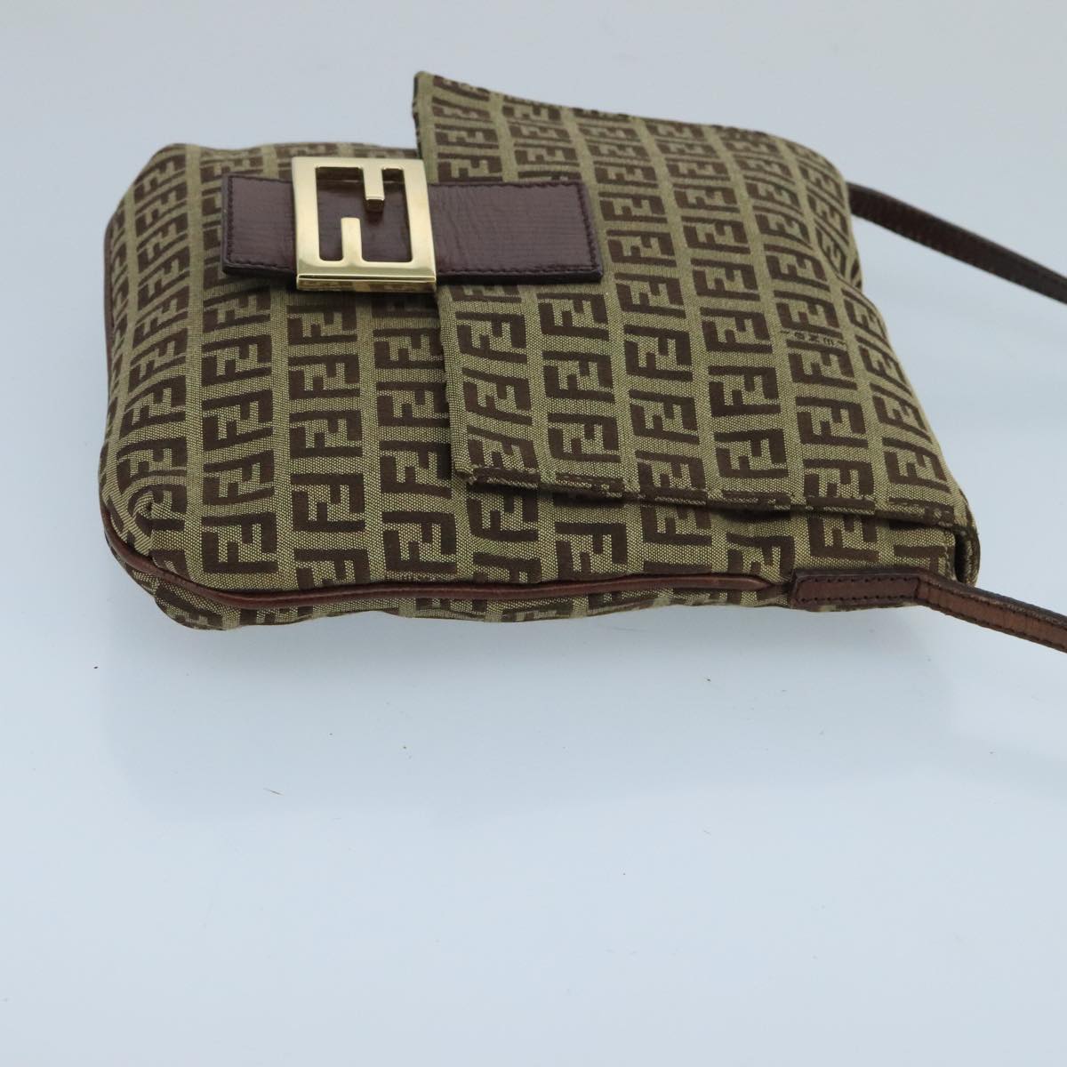 FENDI Zucchino Canvas Shoulder Bag Beige Gold100793