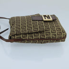 FENDI Zucchino Canvas Shoulder Bag Beige Gold100793