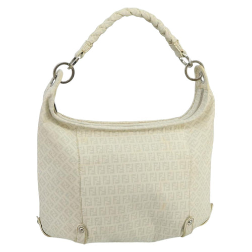 FENDI Zucchino Canvas Shoulder Bag White100795