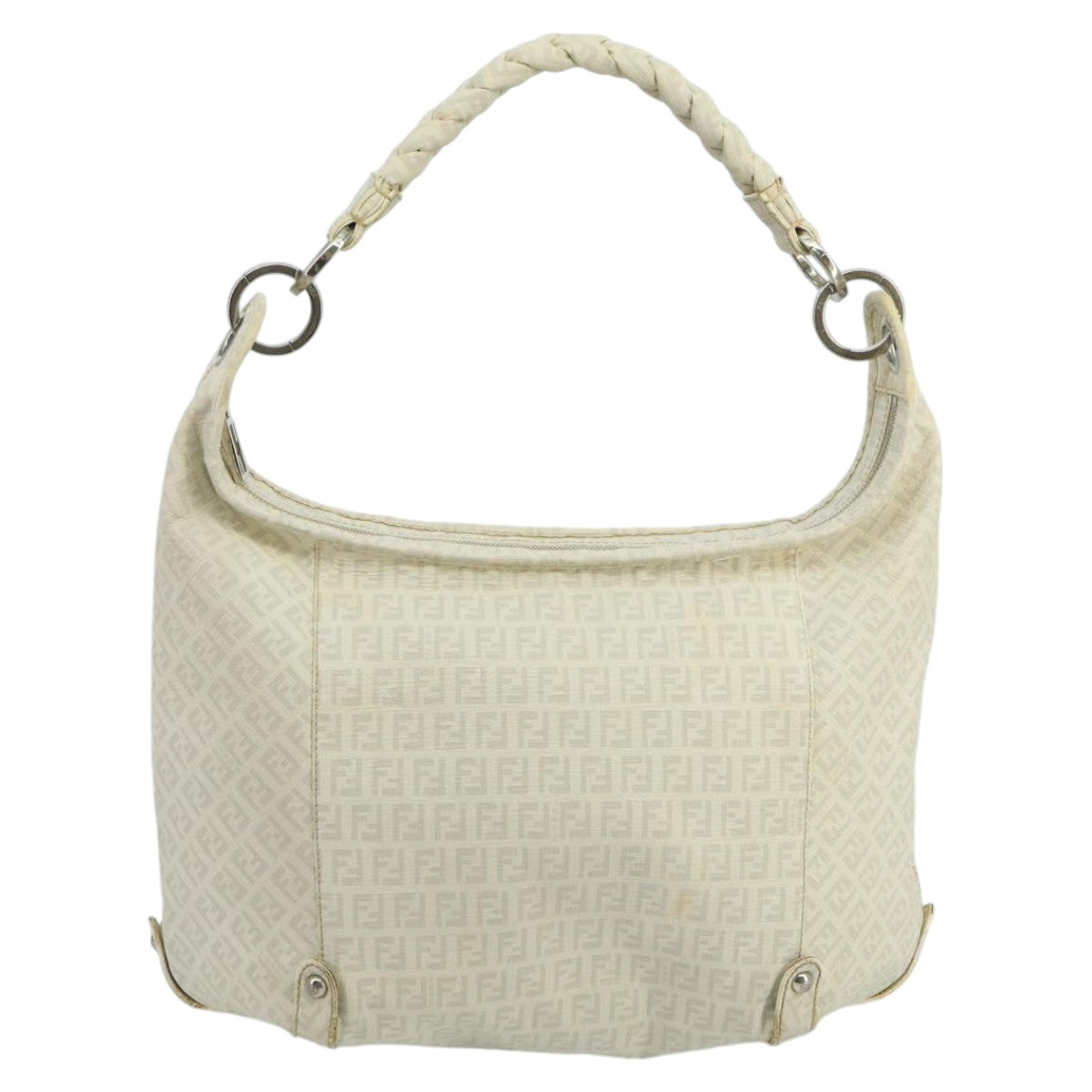 FENDI Zucchino Canvas Shoulder Bag White100795