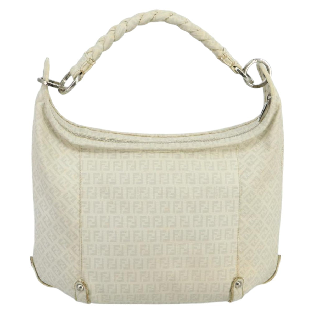FENDI Zucchino Canvas Shoulder Bag White100795