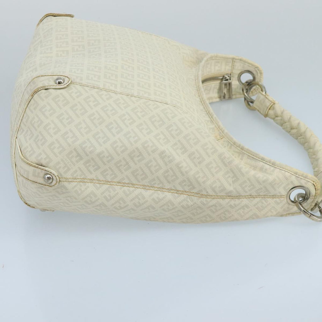 FENDI Zucchino Canvas Shoulder Bag White100795