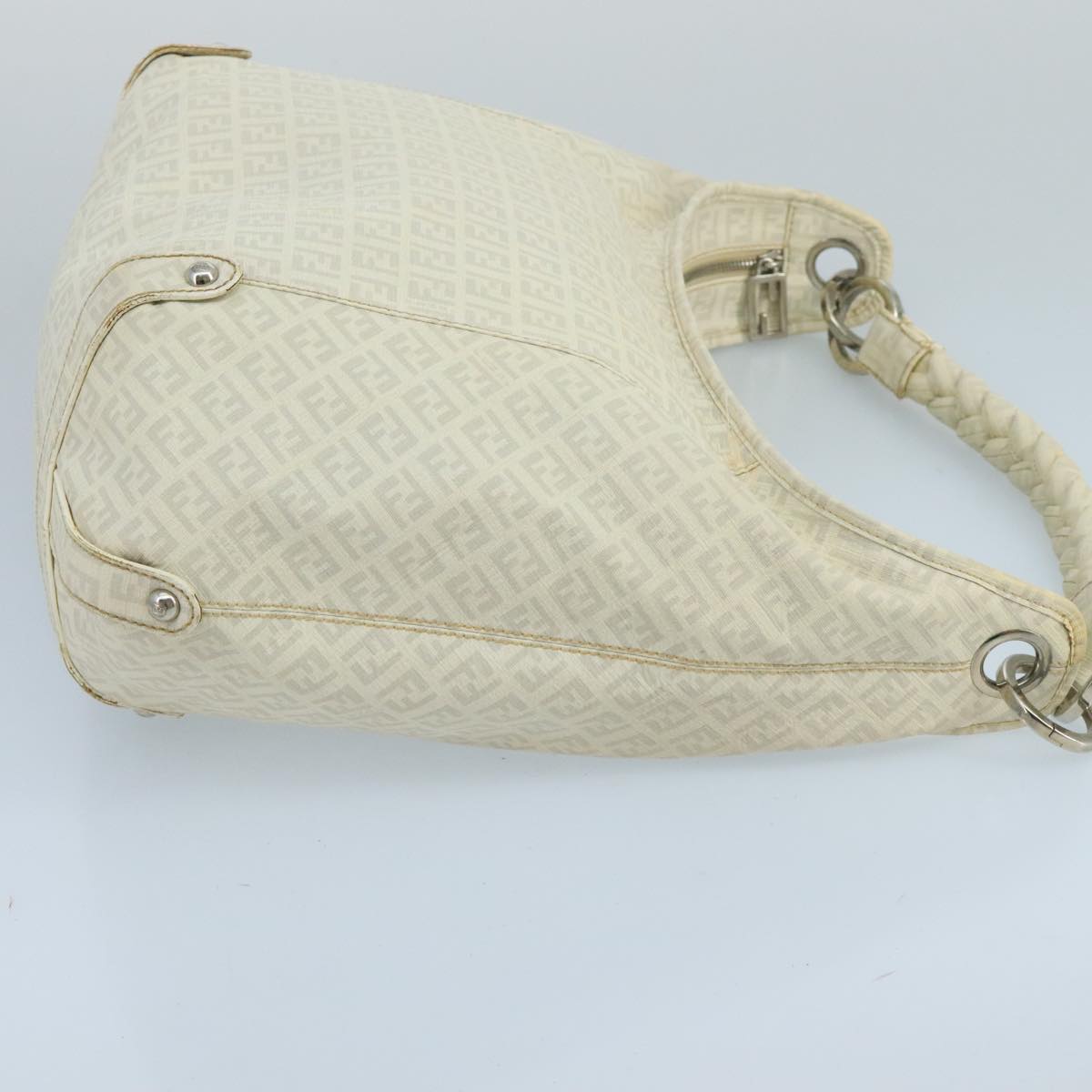 FENDI Zucchino Canvas Shoulder Bag White100795