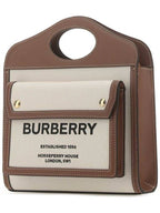 Burberry Mini Two-Tone Canvas And Leather Pocket Bag Natural Malt Brown