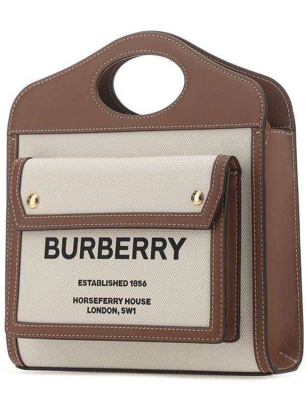 Burberry Mini Two-Tone Canvas And Leather Pocket Bag Natural Malt Brown