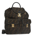 FENDI Zucca Canvas Backpack Brown Black gold101005