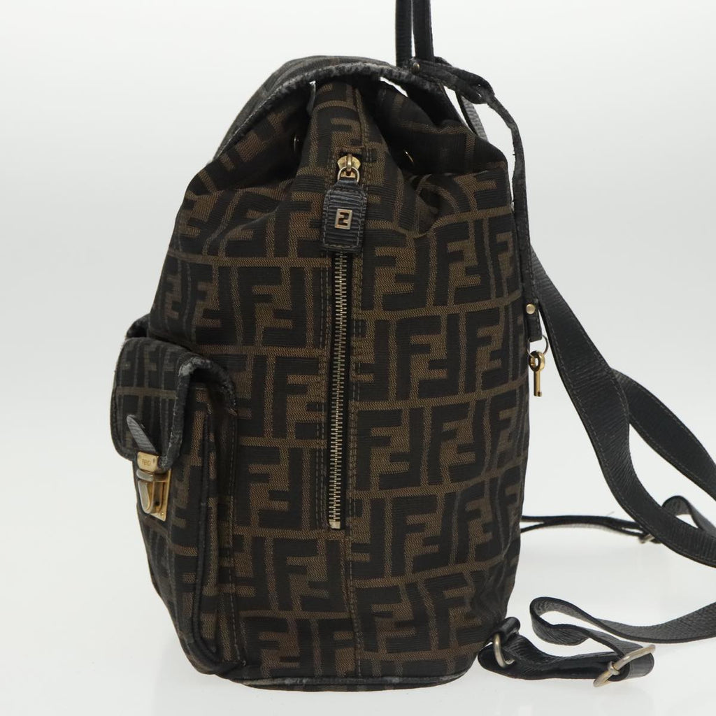 FENDI Zucca Canvas Backpack Brown Black gold101005