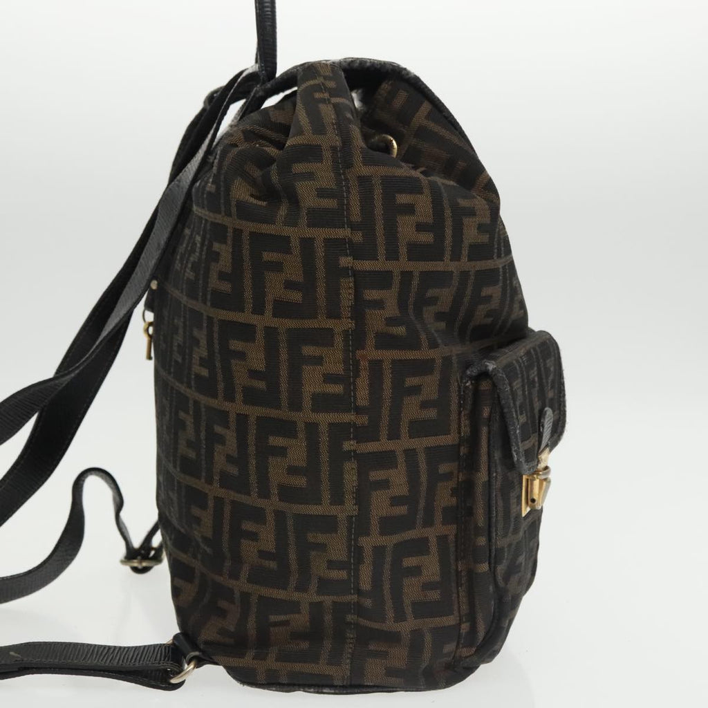 FENDI Zucca Canvas Backpack Brown Black gold101005