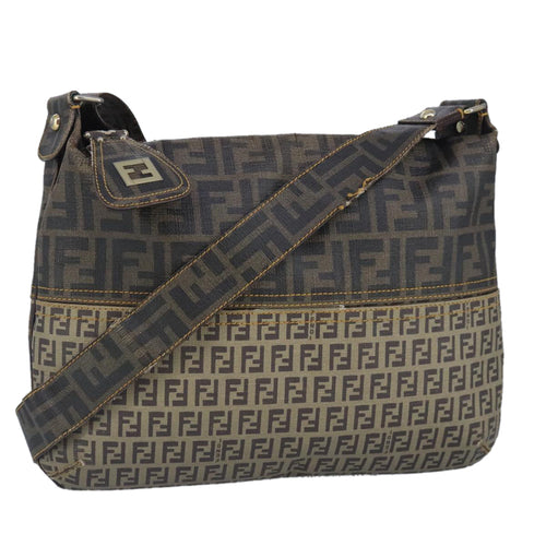 FENDI Zucca Canvas Zucchino Canvas Shoulder Bag Brown Black beige101045