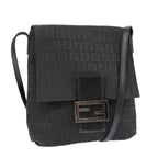 FENDI Zucchino Canvas Mamma Baguette Shoulder Bag Black101222