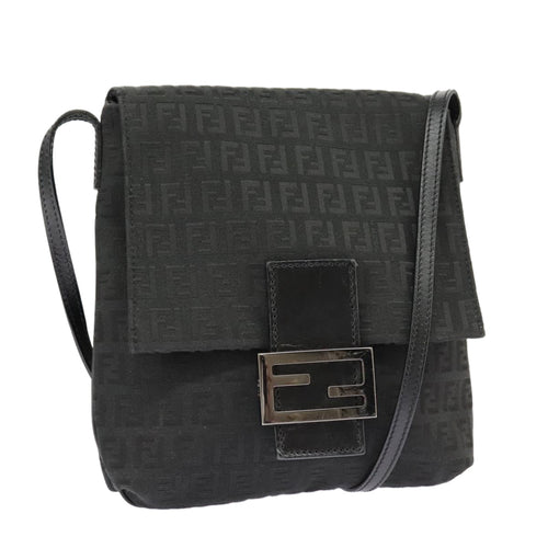 FENDI Zucchino Canvas Mamma Baguette Shoulder Bag Black101222