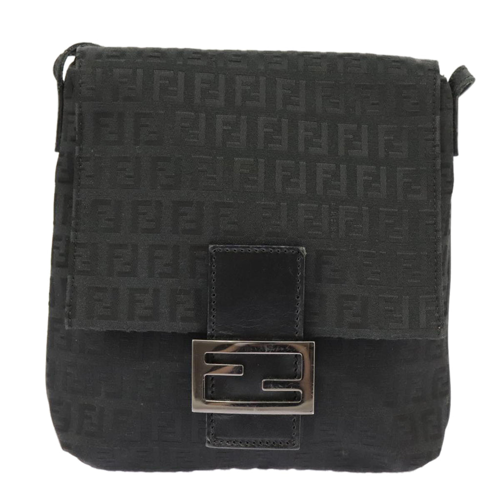 FENDI Zucchino Canvas Mamma Baguette Shoulder Bag Black101222