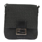 FENDI Zucchino Canvas Mamma Baguette Shoulder Bag Black101222