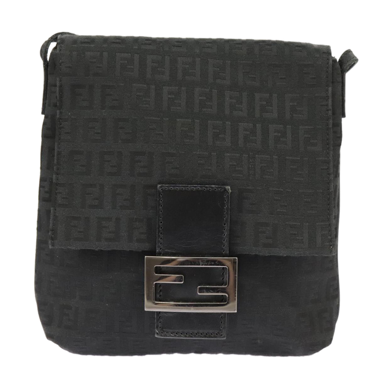 FENDI Zucchino Canvas Mamma Baguette Shoulder Bag Black101222