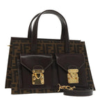 FENDI Zucca Canvas Hand Bag 2way Brown Black gold101320SA