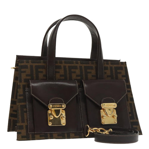 FENDI Zucca Canvas Hand Bag 2way Brown Black gold101320SA