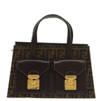 FENDI Zucca Canvas Hand Bag 2way Brown Black gold101320SA