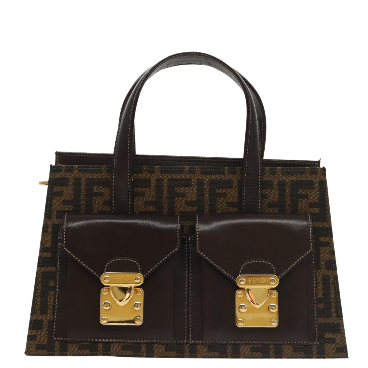 FENDI Zucca Canvas Hand Bag 2way Brown Black gold101320SA