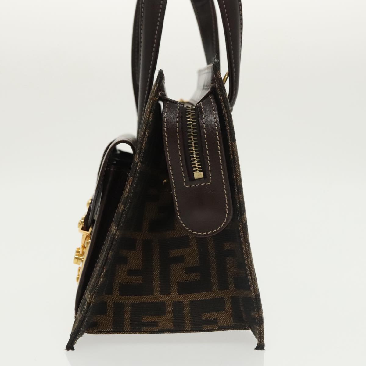 FENDI Zucca Canvas Hand Bag 2way Brown Black gold101320SA