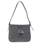 FENDI Zucchino Canvas Mamma Baguette Shoulder Bag Navy Silver101401