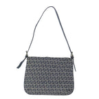 FENDI Zucchino Canvas Mamma Baguette Shoulder Bag Navy Silver101401