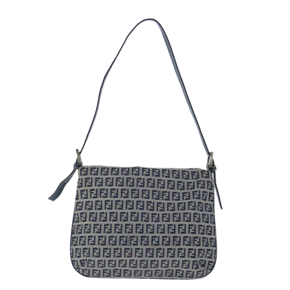 FENDI Zucchino Canvas Mamma Baguette Shoulder Bag Navy Silver101401