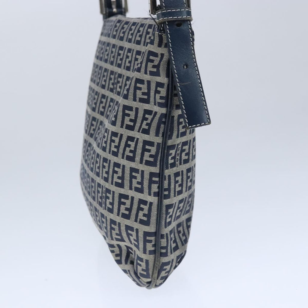 FENDI Zucchino Canvas Mamma Baguette Shoulder Bag Navy Silver101401
