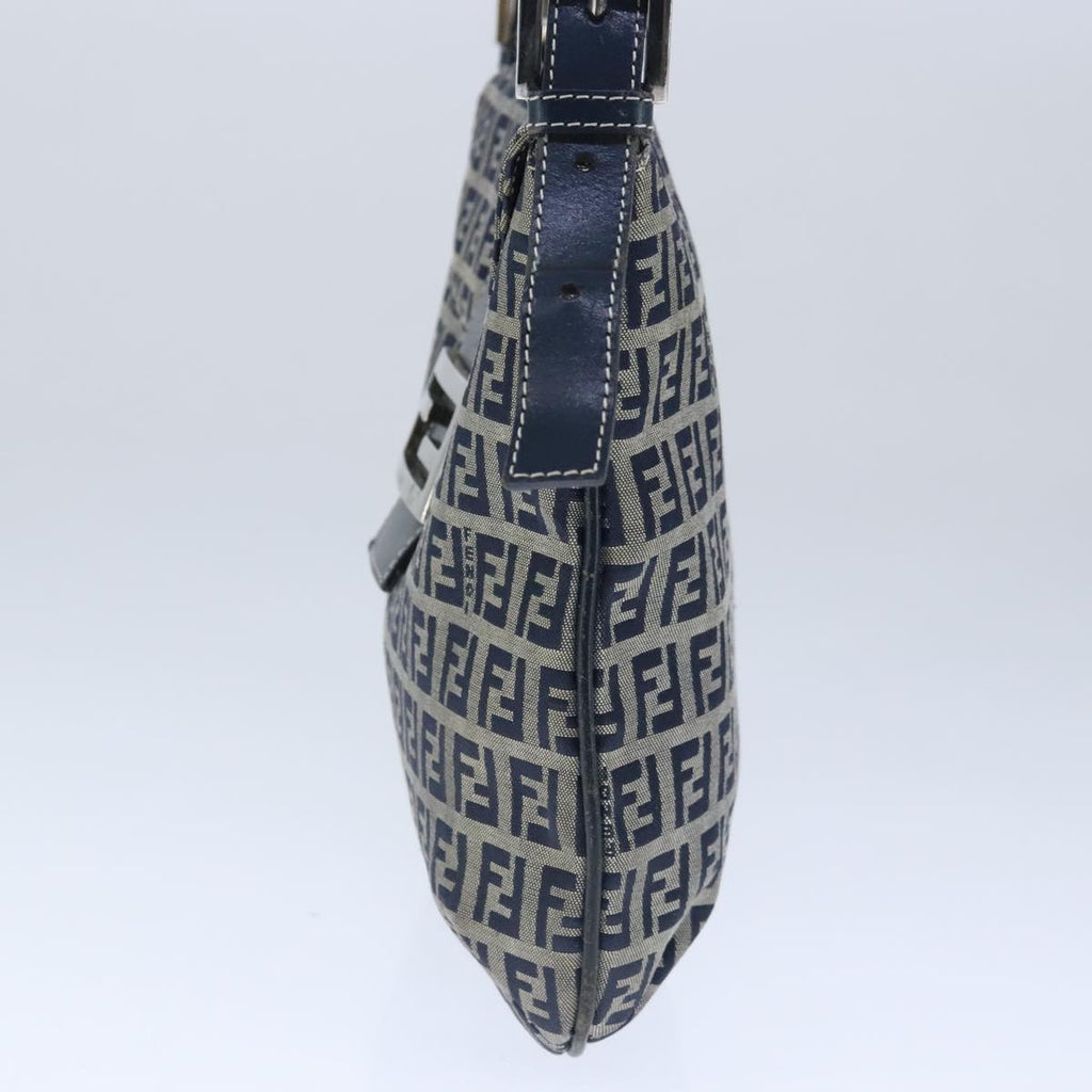 FENDI Zucchino Canvas Mamma Baguette Shoulder Bag Navy Silver101401