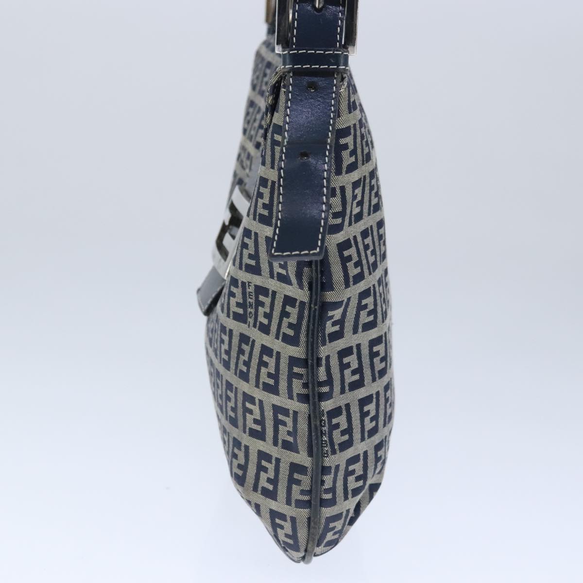 FENDI Zucchino Canvas Mamma Baguette Shoulder Bag Navy Silver101401