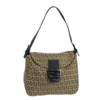 FENDI Zucchino Canvas Mamma Baguette Hand Bag Brown Silver101409