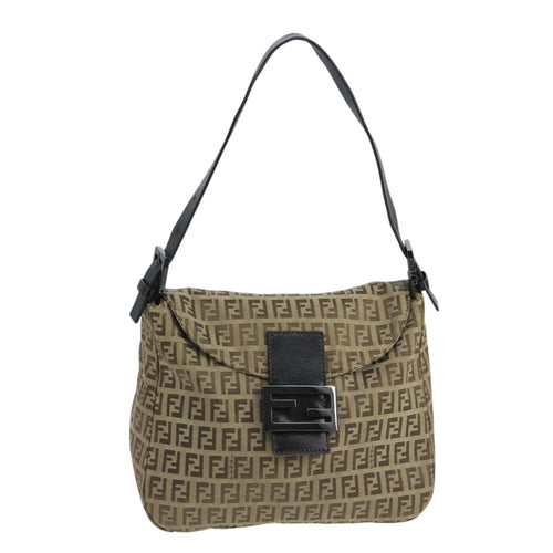FENDI Zucchino Canvas Mamma Baguette Hand Bag Brown Silver101409