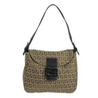FENDI Zucchino Canvas Mamma Baguette Hand Bag Brown Silver101409