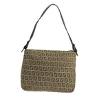 FENDI Zucchino Canvas Mamma Baguette Hand Bag Brown Silver101409