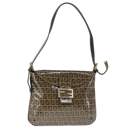 FENDI Zucchino Canvas Mamma Baguette Shoulder Bag Enamel Brown Gold101410