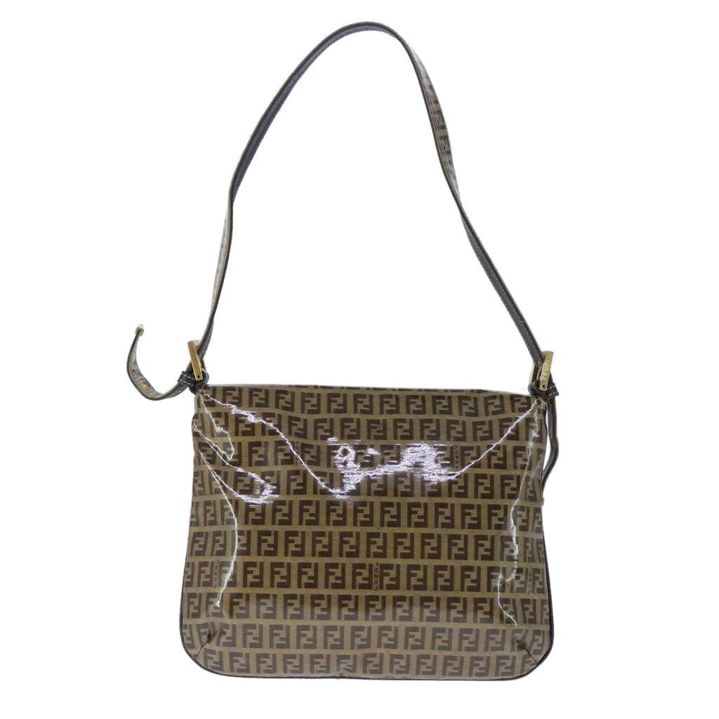 FENDI Zucchino Canvas Mamma Baguette Shoulder Bag Enamel Brown Gold101410