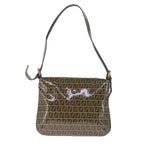 FENDI Zucchino Canvas Mamma Baguette Shoulder Bag Enamel Brown Gold101410