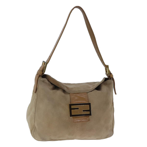FENDI Mamma Baguette Shoulder Bag Suede Beige Gold101458