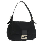 FENDI Mamma Baguette Shoulder Bag Nylon Black Silver101489