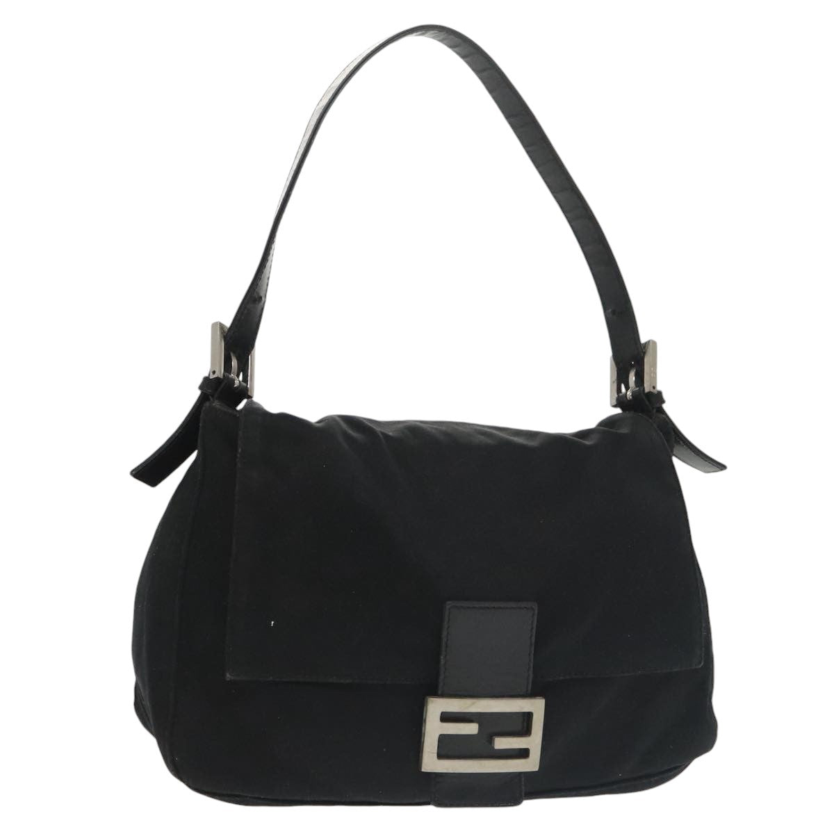 FENDI Mamma Baguette Shoulder Bag Nylon Black Silver101489