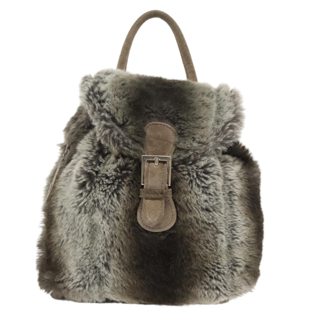 FENDI Backpack Suede Gray Silver101519