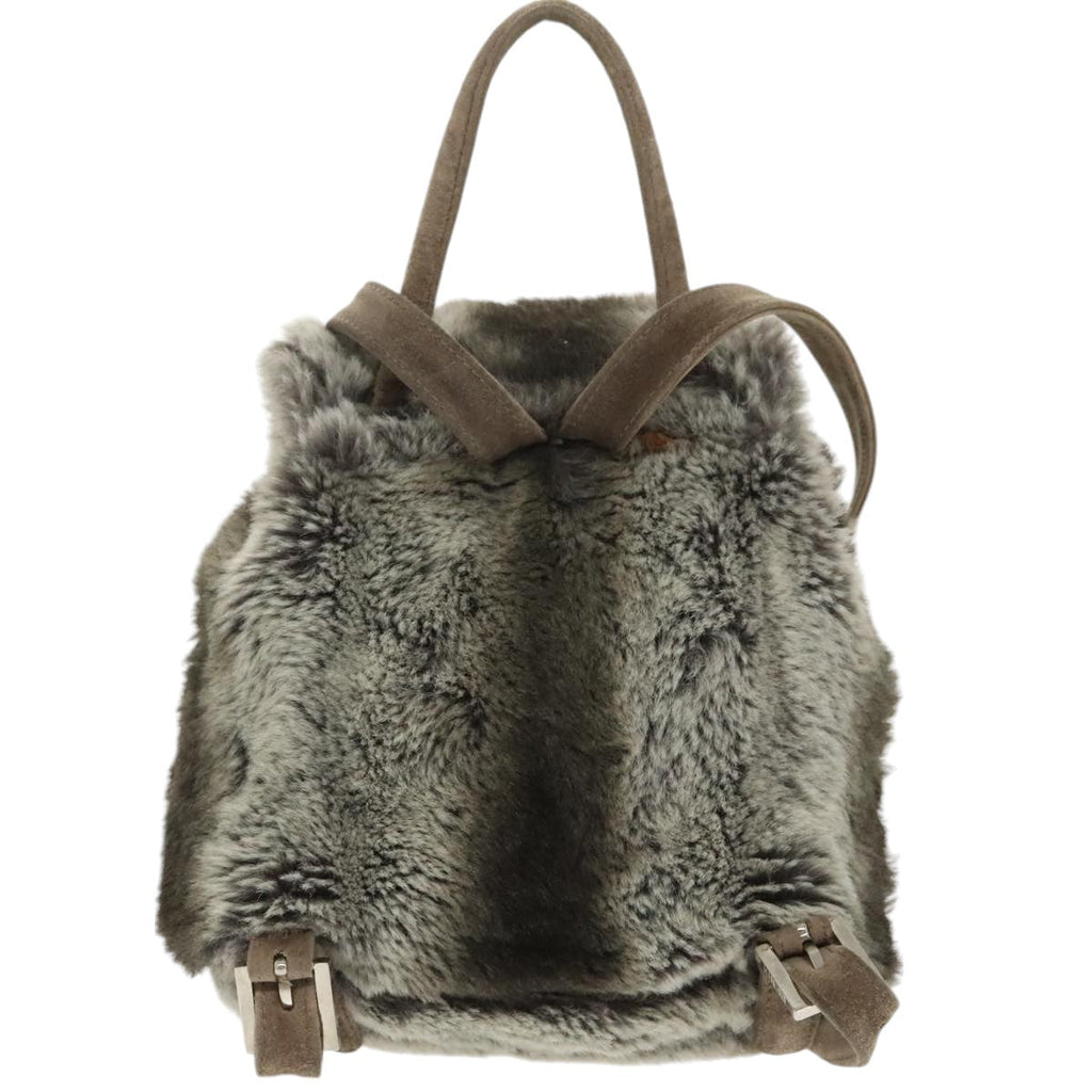 FENDI Backpack Suede Gray Silver101519
