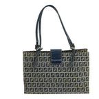 FENDI Zucchino Canvas Hand Bag Navy Silver101922