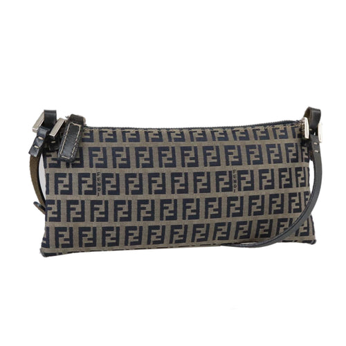 FENDI Zucchino Canvas Shoulder Bag Navy Silver101961