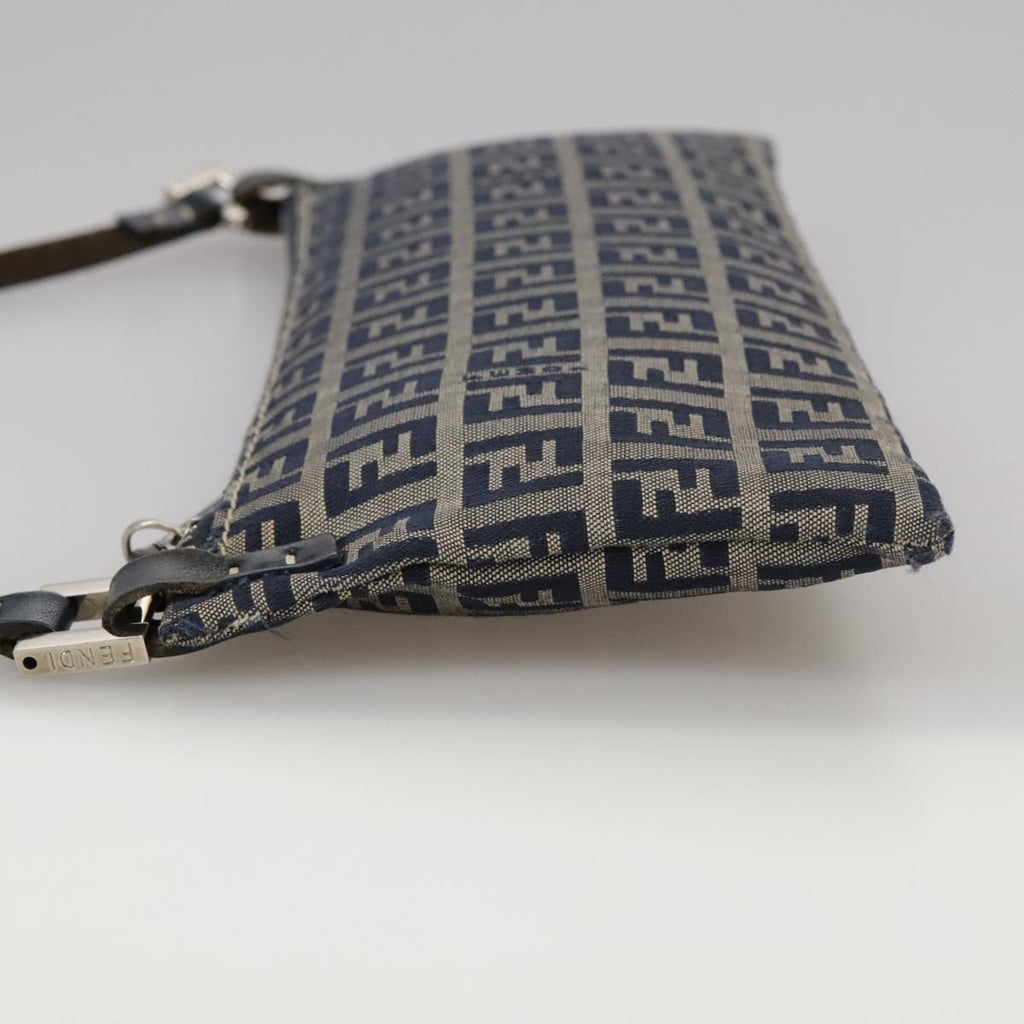 FENDI Zucchino Canvas Shoulder Bag Navy Silver101961