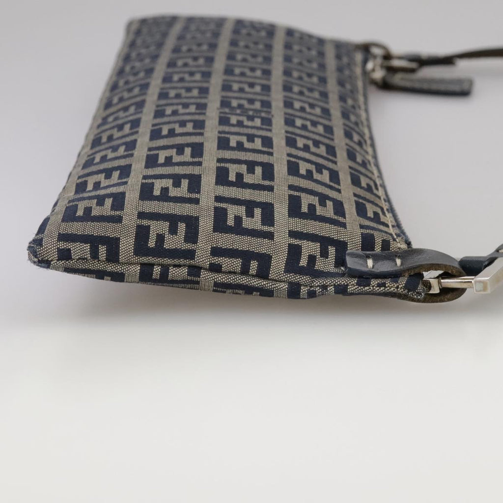 FENDI Zucchino Canvas Shoulder Bag Navy Silver101961