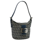 FENDI Zucchino Canvas Hand Bag Navy Silver101993