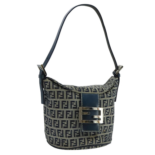 FENDI Zucchino Canvas Hand Bag Navy Silver101993